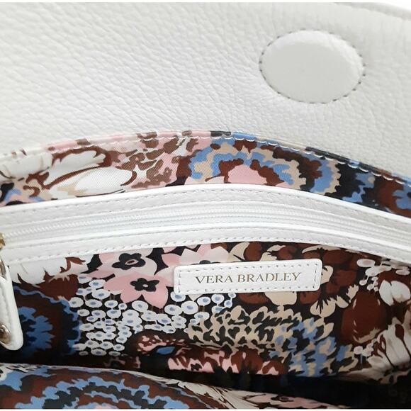 Vera Bradley Emma Satchel Quilted Leather Shoulder Bag White Pebble Leather NWOT - Picture 9 of 15